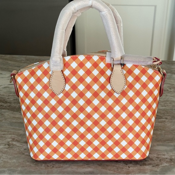 Dooney & Bourke Orange and White Gingham Geena Satchel Purse - Picture 6 of 17